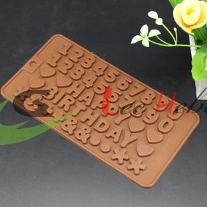 MOLDE SILICONA PARA CHOCOLATE - FORMA DE "HAPPY BIRTHDAY" Y NÚMEROS.