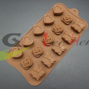 MOLDE SILICONA PARA CHOCOLATE – FORMA DE REGALO, CORAZÓN, ROSA