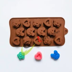 MOLDE SILICONA P/CHOCOLATE - FORMA DE OSO, FLORES, CORAZÓN